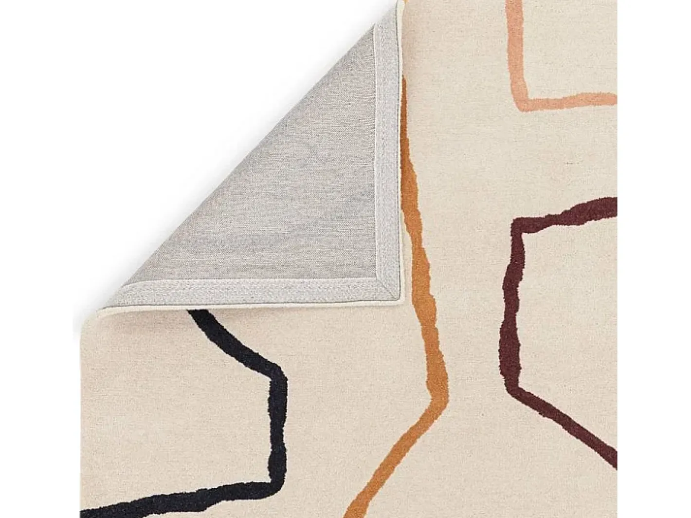 Alfombra de estilo medio siglo, hecha a mano 100% lana - 200x290cm - crema, verde, ocre, burdeos, negro - Reef Linear Multicolor