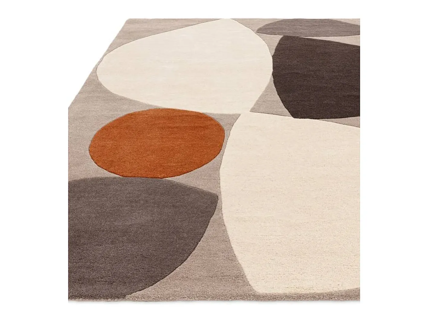 New Alfombra de estilo medio siglo, hecha a mano 100% lana - 200x290cm - gris, crema, naranja - Reef Mid Century Plateado