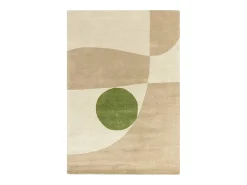 Sale Alfombra de estilo medio siglo, hecha a mano 100% lana - 120x170cm - , beige, verde - Reef Horizon Crema