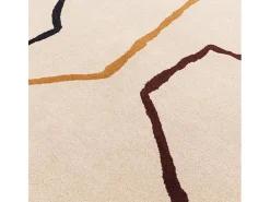 Hot Alfombra de estilo medio siglo, hecha a mano 100% lana - 120x170cm - crema, verde, ocre, burdeos, negro - Reef Linear Multicolor