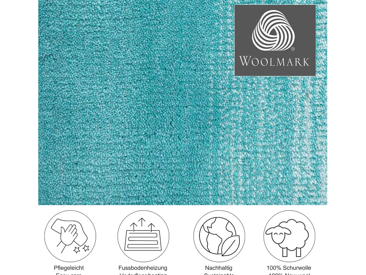 Alfombra De Salón-Alfombra de lana con degradado de color 160x230 cm Turquesa Wool Comfort Azul turquesa
