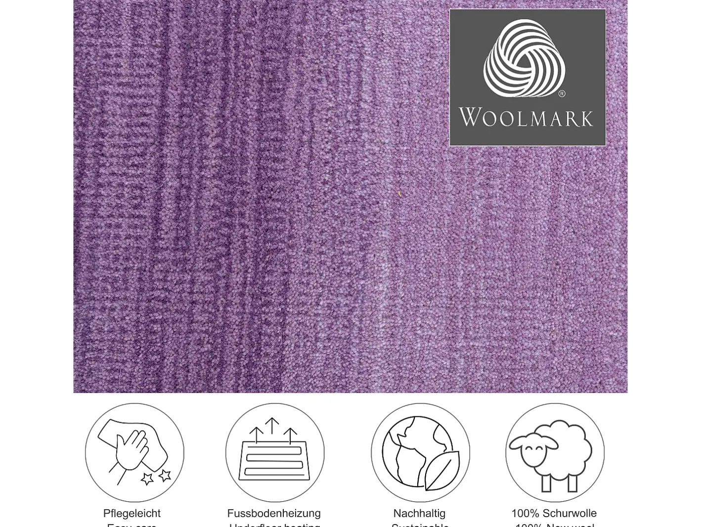 Alfombra De Salón-Alfombra de lana con degradado de color 70x140 cm Morado Wool Comfort Violeta