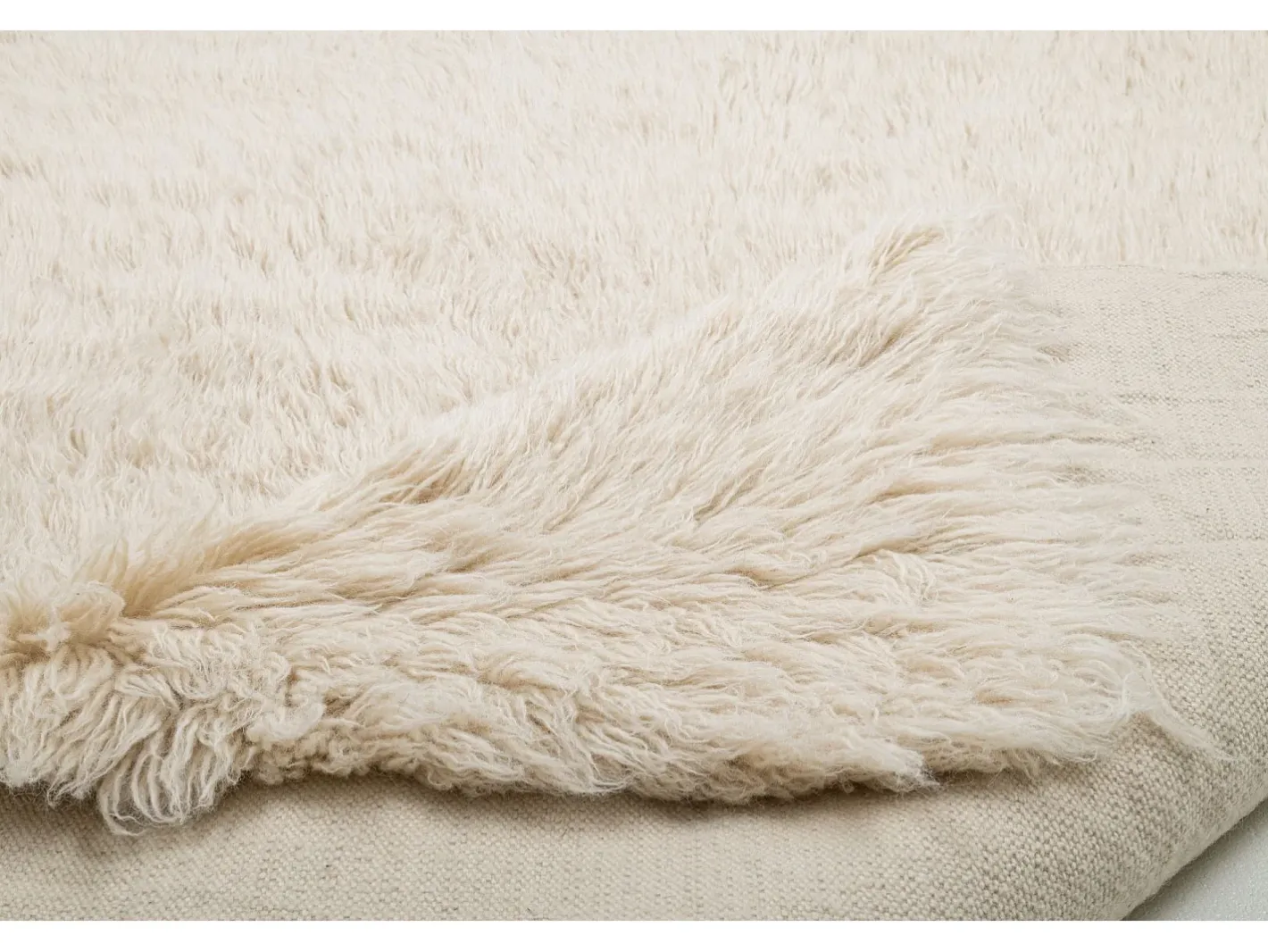 Alfombra De Salón-Alfombra de lana natural tejida a mano 140x190 cm Fluffy Beige