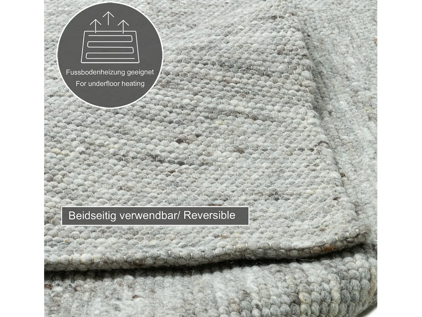 Alfombra de lana reversible tejida a mano 40x60 cm Gris natural Alpen Beige Hot