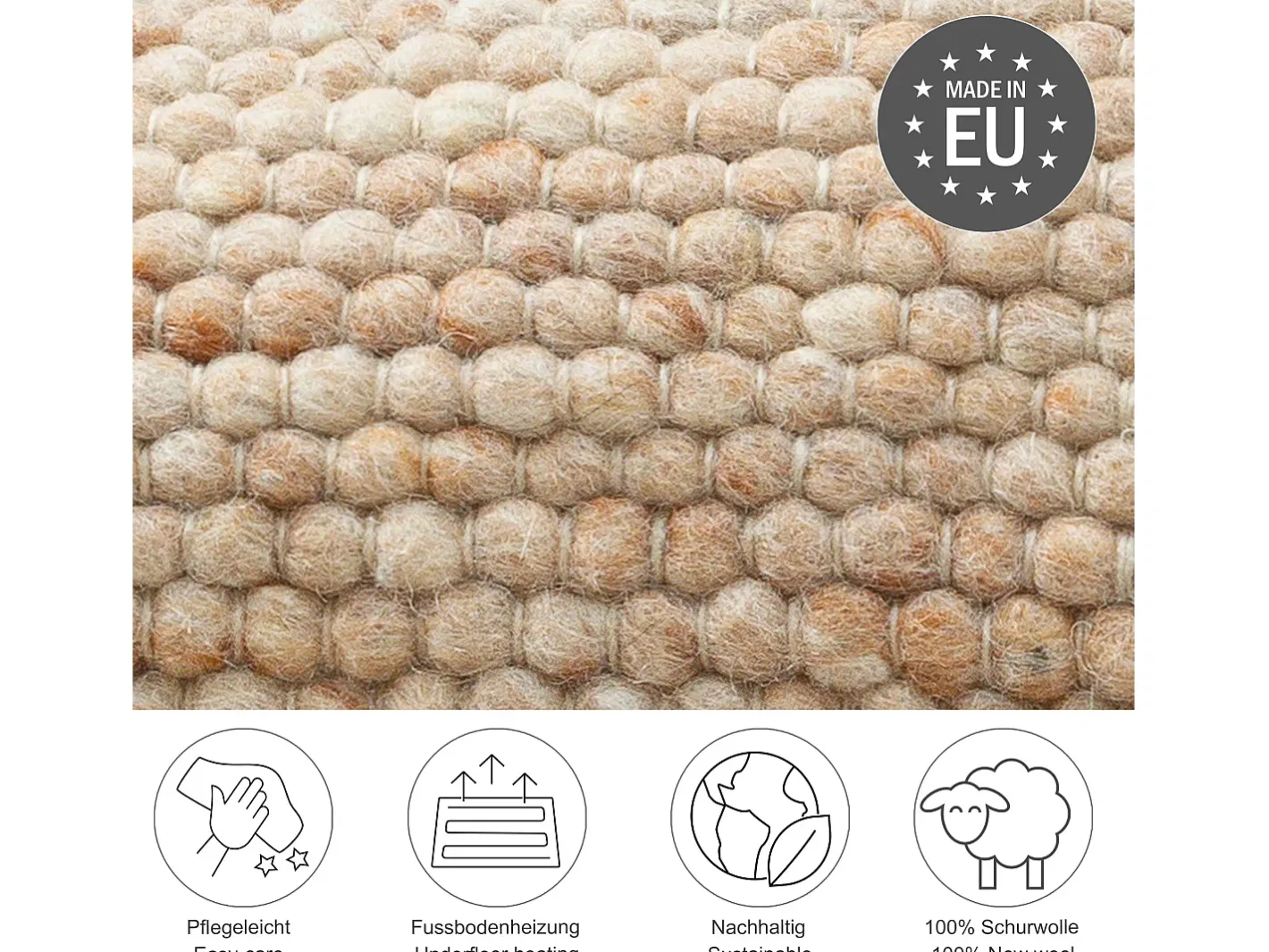 Alfombra de lana reversible tejida a mano 190x290 cm Beige oscuro Alpen Naranja claro Online