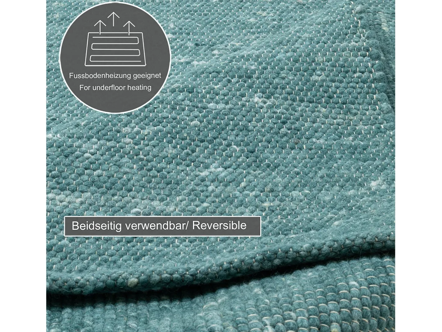 Online Alfombra de lana reversible tejida a mano 70x140 cm Petróleo Alpen Verde