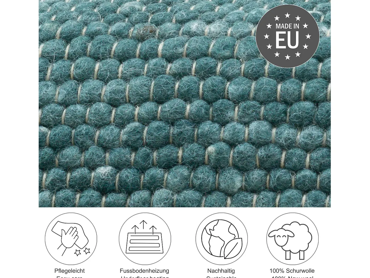 Online Alfombra de lana reversible tejida a mano 70x140 cm Petróleo Alpen Verde