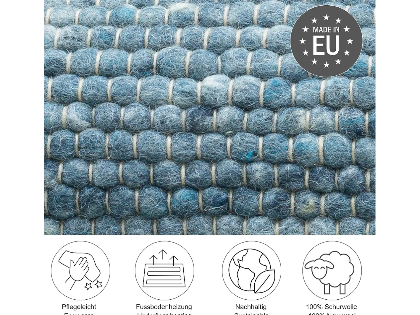 Alfombra De Salón-Alfombra de lana reversible tejida a mano 190x250 cm Alpen Azul