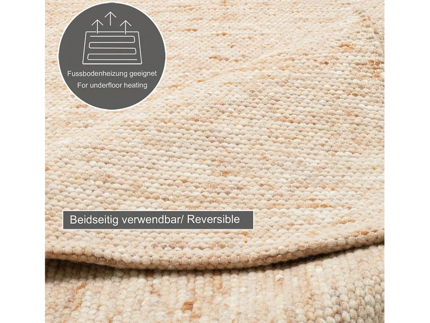 Alfombra de lana reversible tejida a mano 90x160 cm Beige oscuro Alpen Naranja claro New