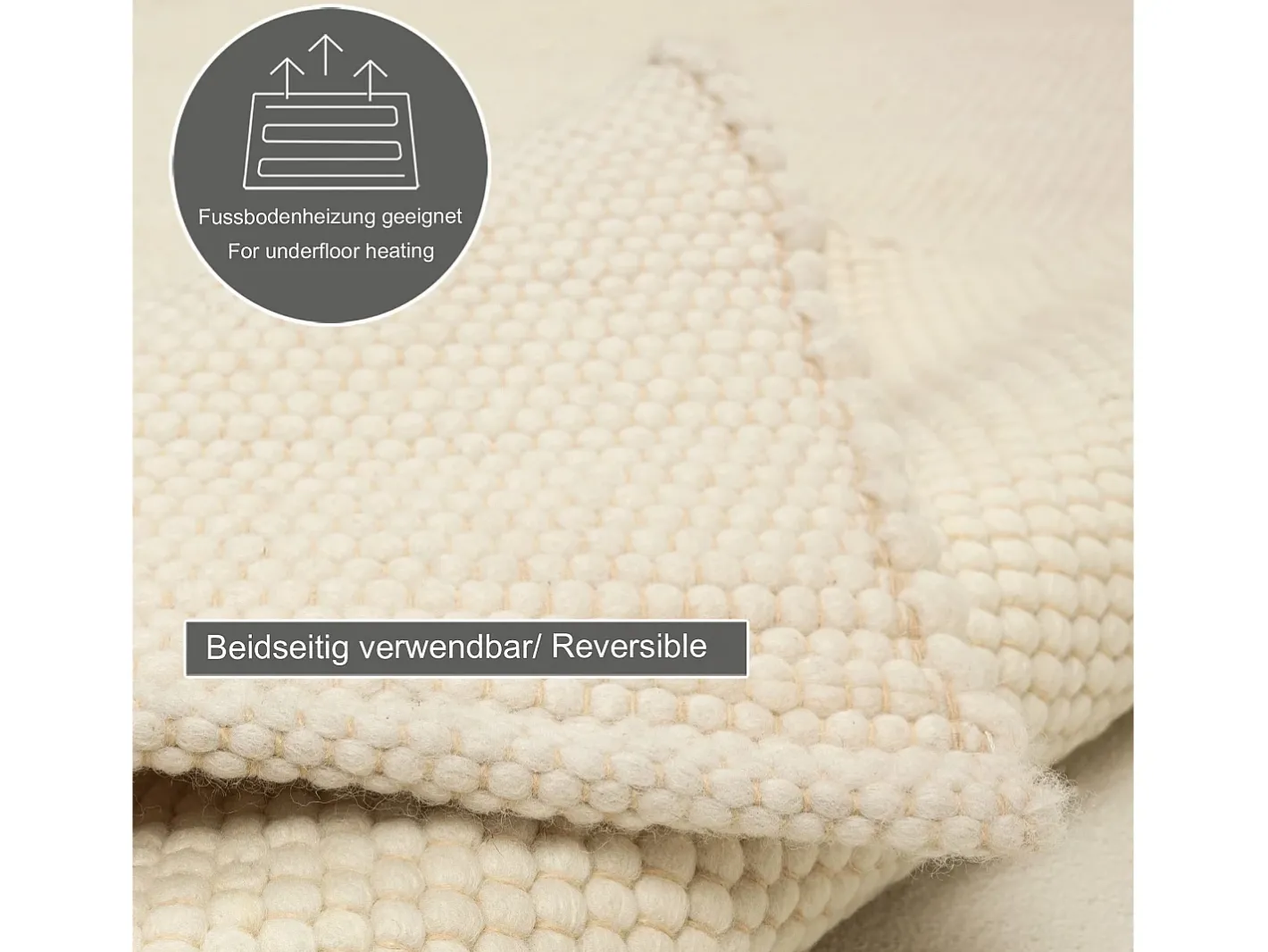Alfombra de lana reversible tejida a mano 140x200 cm Lana Blanca Alpen Crema