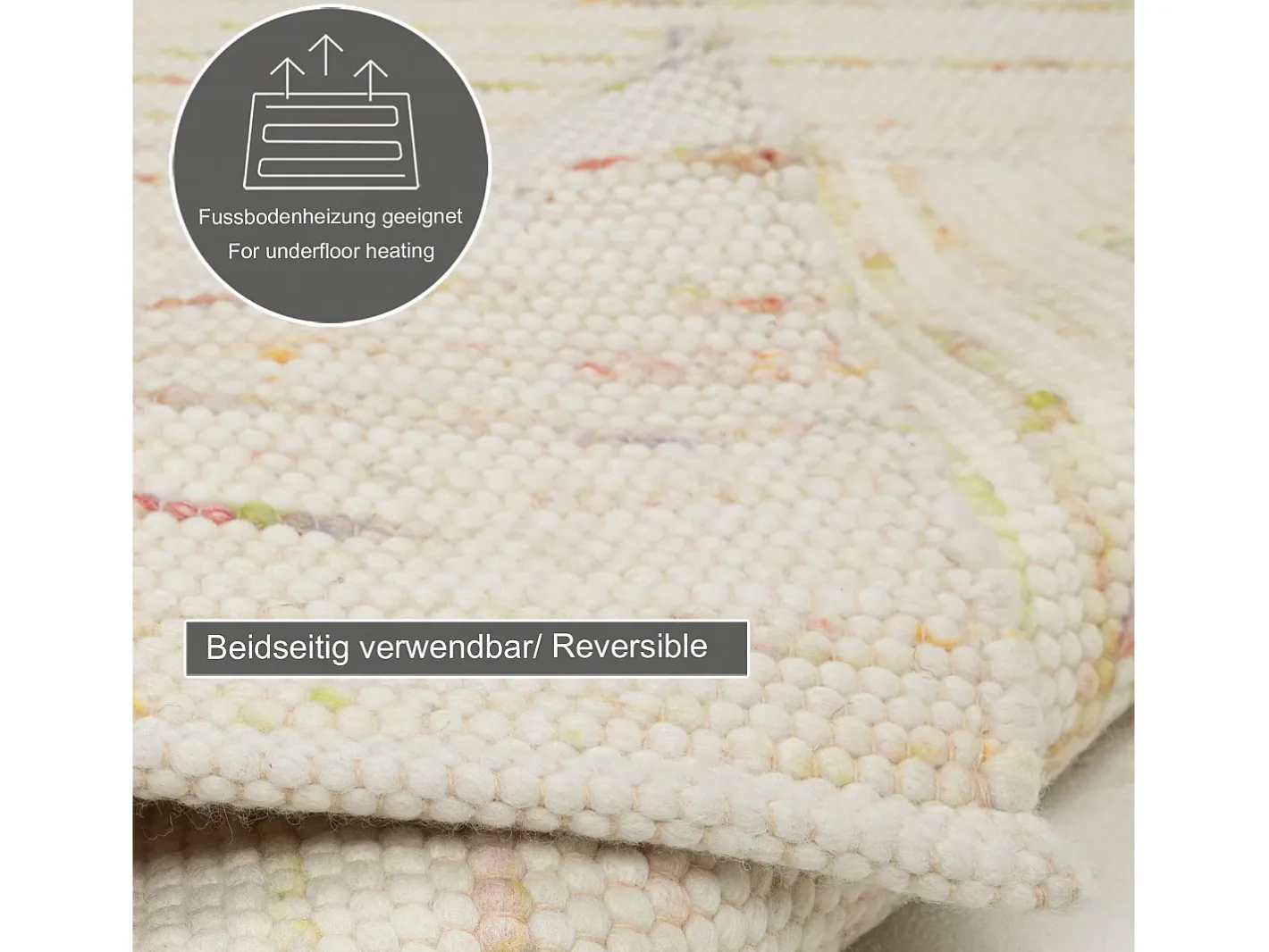 Outlet Alfombra de lana reversible tejida a mano 120x180 cm Colores pastel Alpen Multicolor