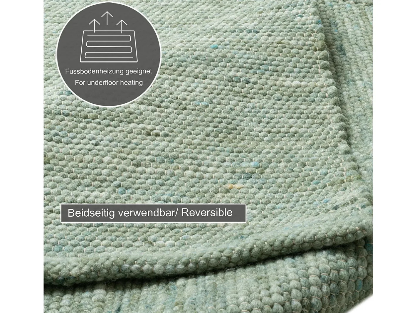 Alfombra de lana reversible tejida a mano 190x250 cm Alpen Verde