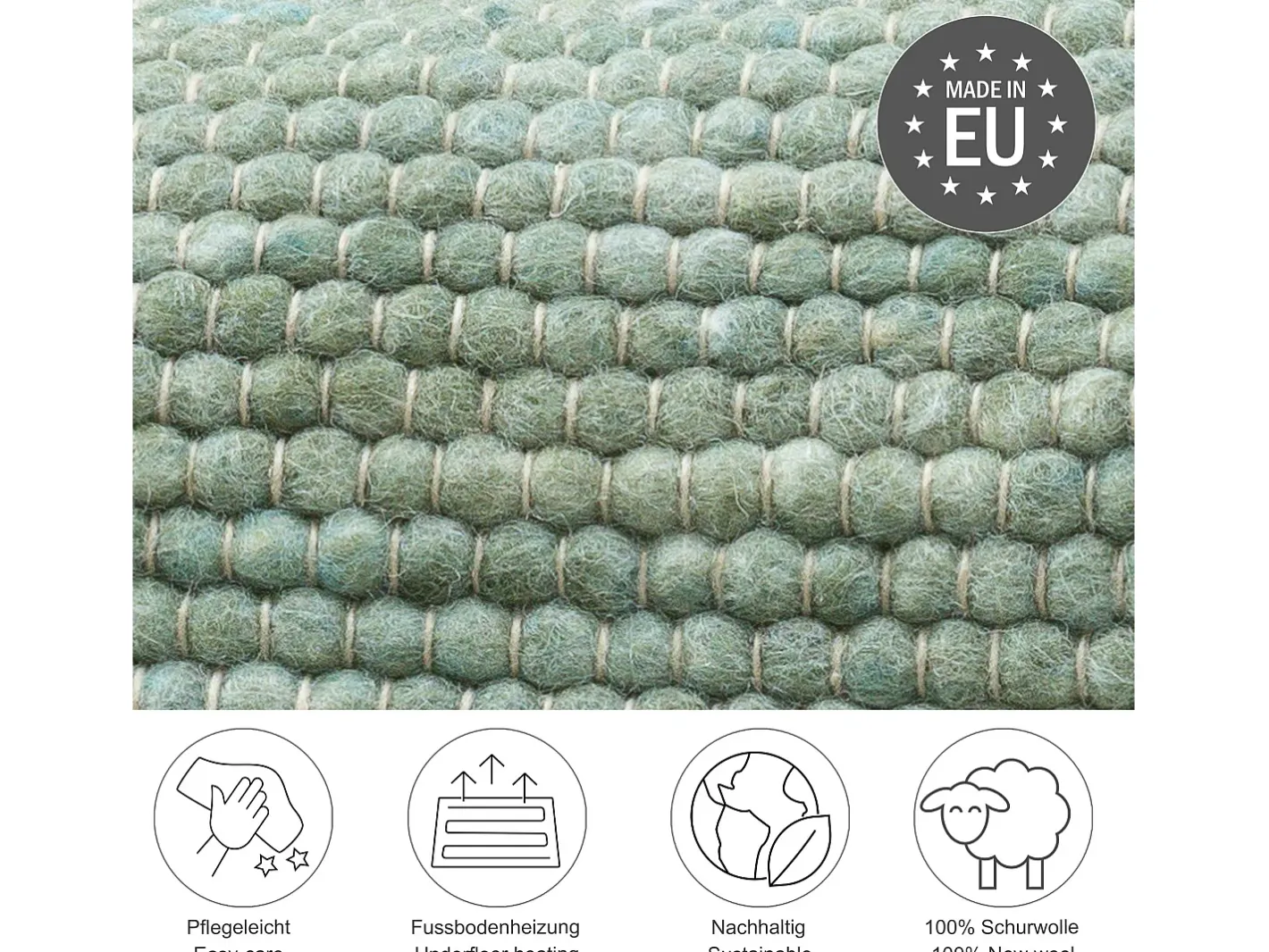 Alfombra de lana reversible tejida a mano 190x250 cm Alpen Verde