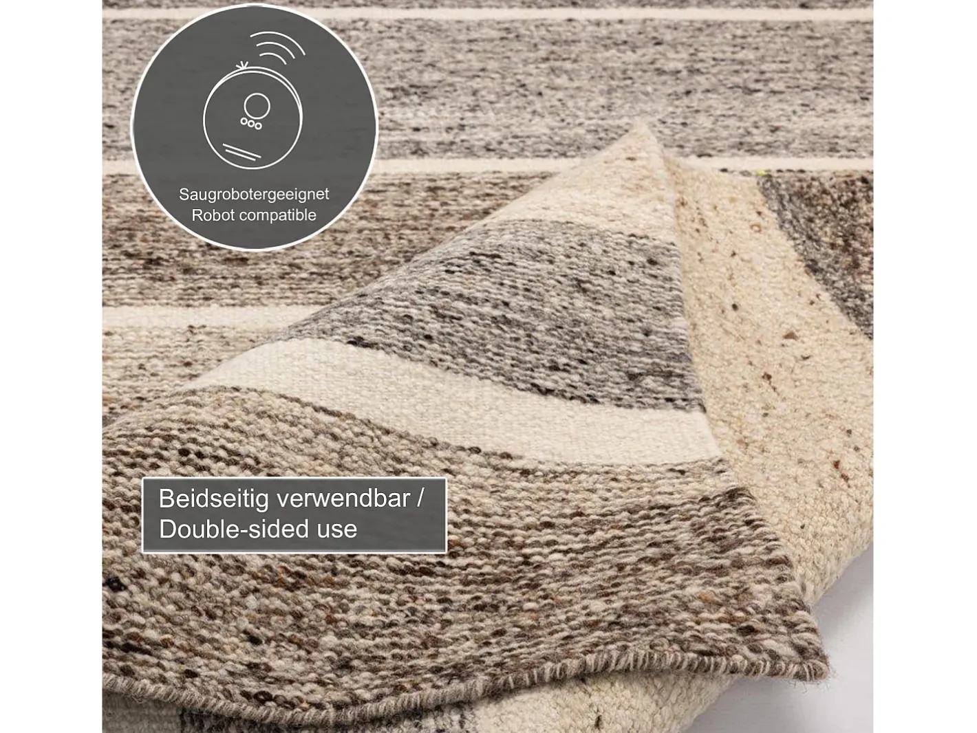 Alfombra de lana tejida a mano y enrollable 60x90 cm multi Ehrwald Beige Clearance