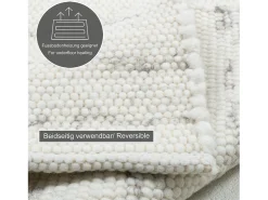 Alfombra De Salón-Alfombra de lana tejida a mano reversible 90x160 cm Gris natural Alm-Glück Beige