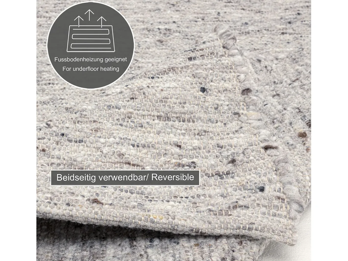 Alfombra de lana tejida a mano reversible 250x300 cm Alm-Glück Gris Online
