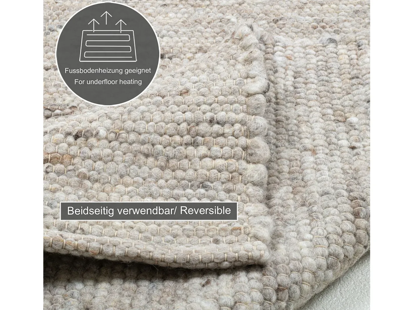 Alfombra de lana tejida a mano reversible 250x350 cm Arena Multi Alm-Glück Gris antracita Clearance