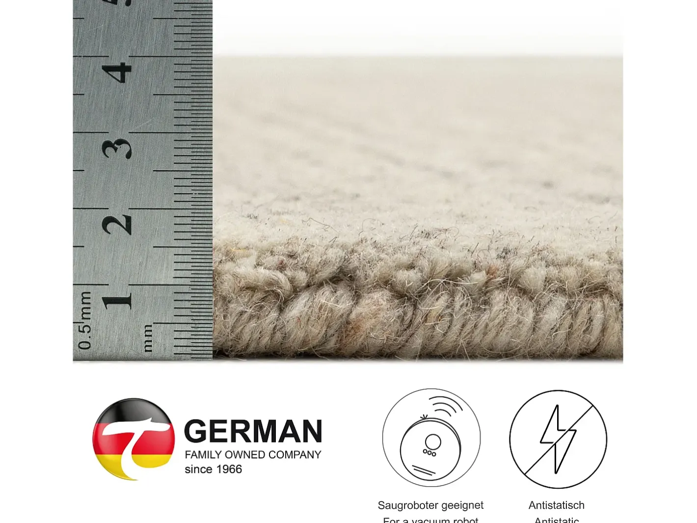 Alfombra De Salón-Alfombra de lana UNI tejida a mano 170x240 cm Gris natural Pure Beige