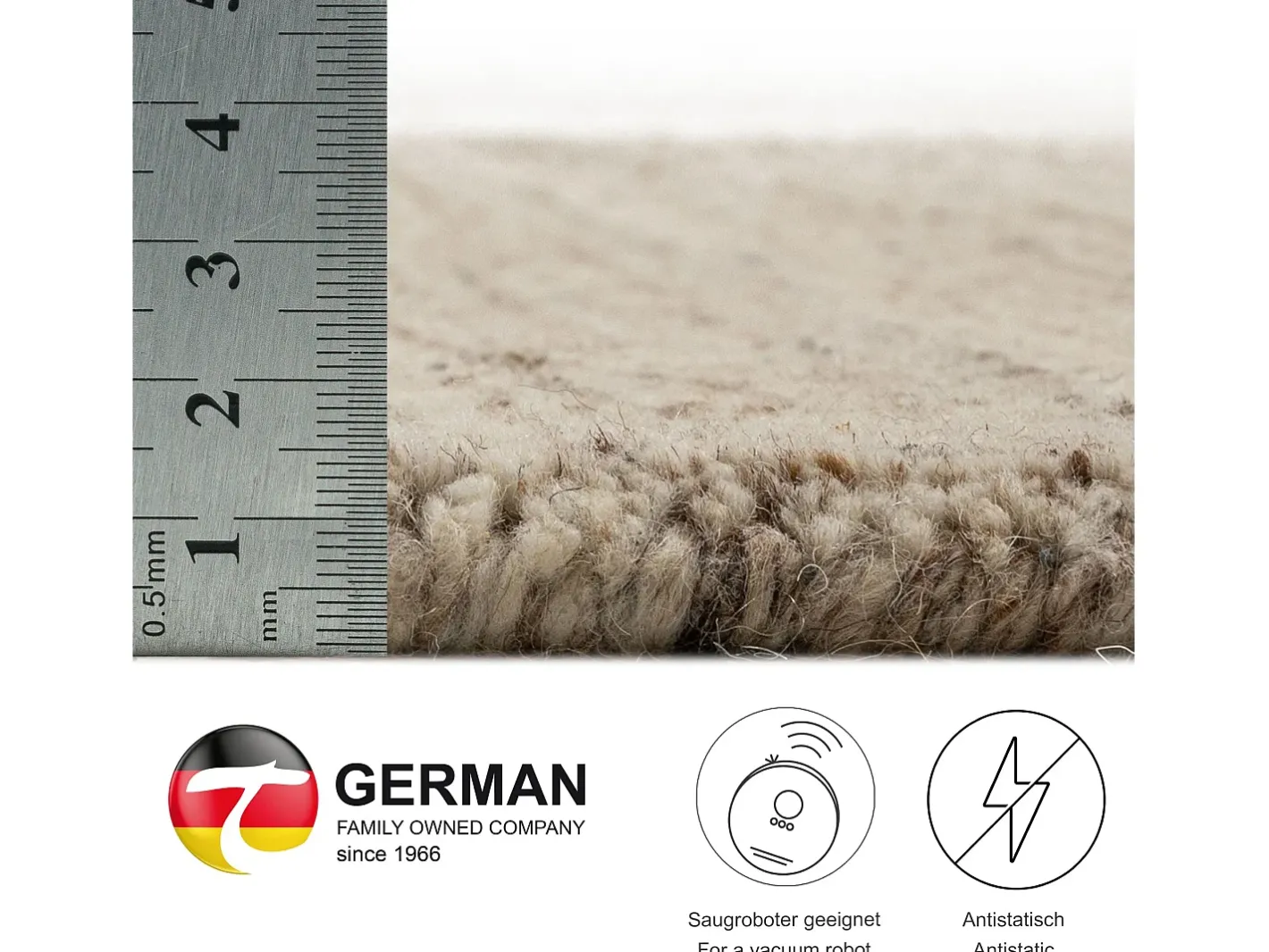 Best Alfombra de lana UNI tejida a mano 70x140 cm natural Pure Beige