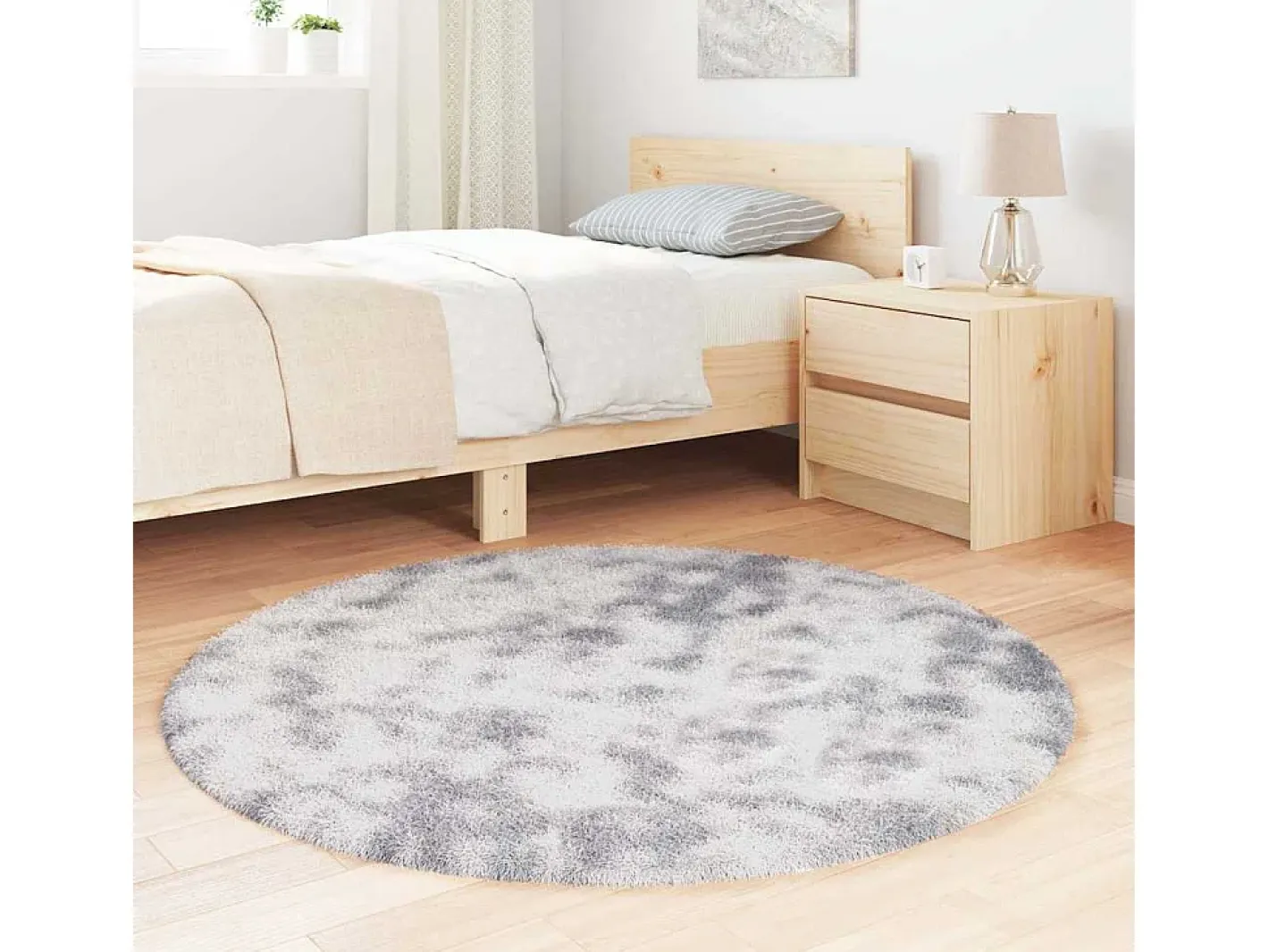 Alfombra De Cocina|Alfombra Redonda-Alfombra de pelo largo plata NAVARRA 120x120 cm Gris