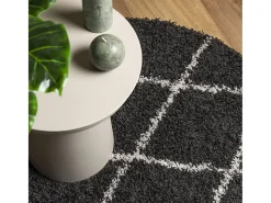 Clicnbuy Alfombra de pelo largo moderna negro y crema Ø 80 cm Multicolor Online