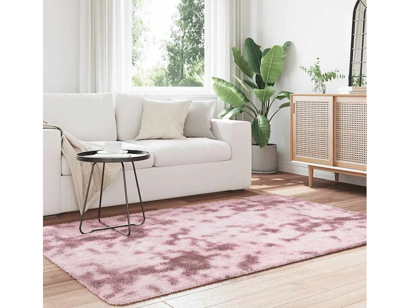 Alfombra De Cocina-Alfombra de pelo largo NAVARRA empolvado 130x200 cm Rosa