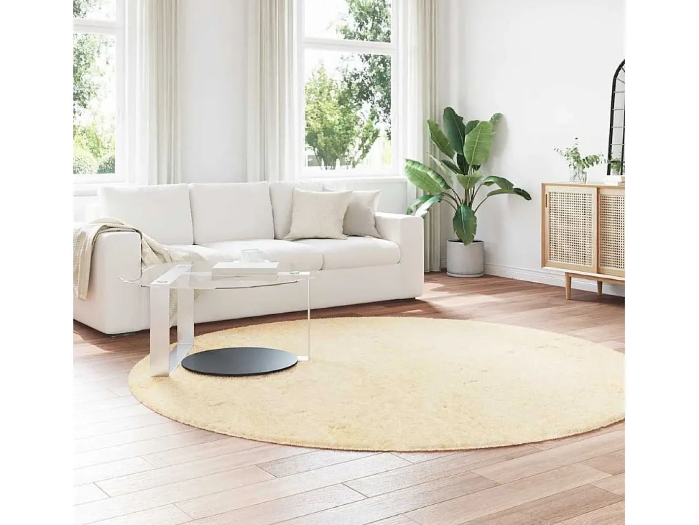 New Alfombra de pelo largo NAVARRA color crema 240x240 cm poliéster Blanco