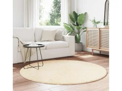 Alfombra De Cocina|Alfombra Redonda-Alfombra de pelo largo NAVARRA color crema 160x160 cm poliéster Blanco