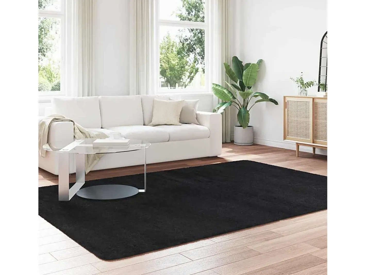 Outlet Alfombra de pelo largo negra NAVARRA 200x290 cm Poliéster Negro