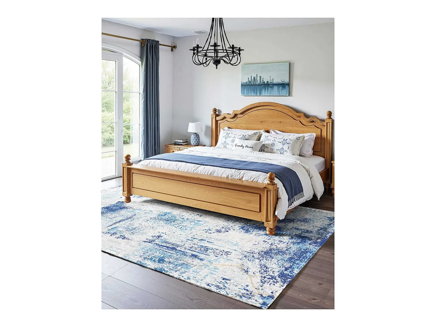 Alfombra de Salón SucceBuy, 1,5 x 2,1 m, Alfombra Grande para Dormitorio, Lavable, Antideslizante, Suave y Cómoda, Estilo Moderno, para Dormitorio, Azul Discount