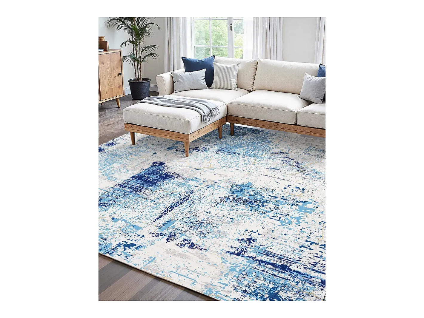 Alfombra de Salón SucceBuy, 1,5 x 2,1 m, Alfombra Grande para Dormitorio, Lavable, Antideslizante, Suave y Cómoda, Estilo Moderno, para Dormitorio, Azul Discount