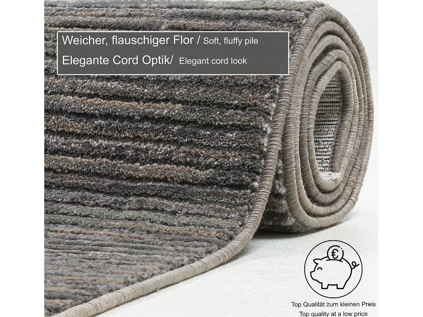 Alfombra de tejido plano con aspecto corto 160x230 cm oscuro Corduletta Gris Best