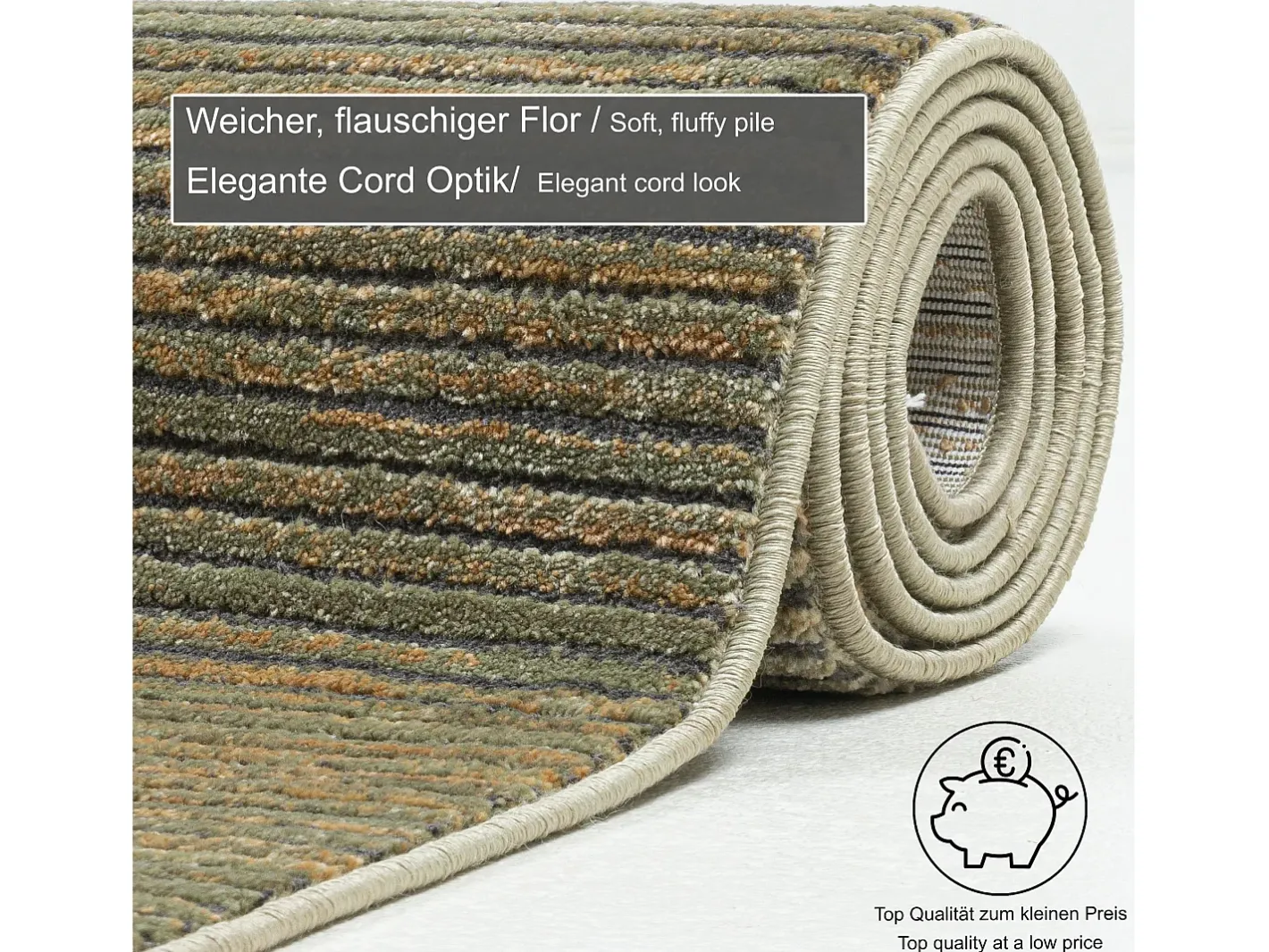 Clearance Alfombra de tejido plano con aspecto corto 160x230 cm Corduletta Verde