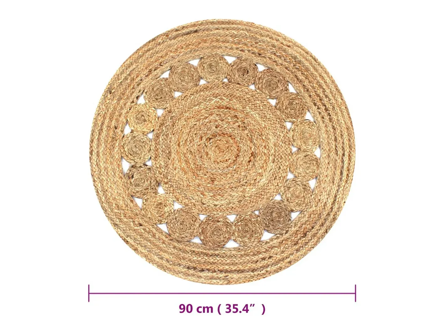 Alfombra de yute, diseño trenzado, redonda de 90 cm. Beige Discount