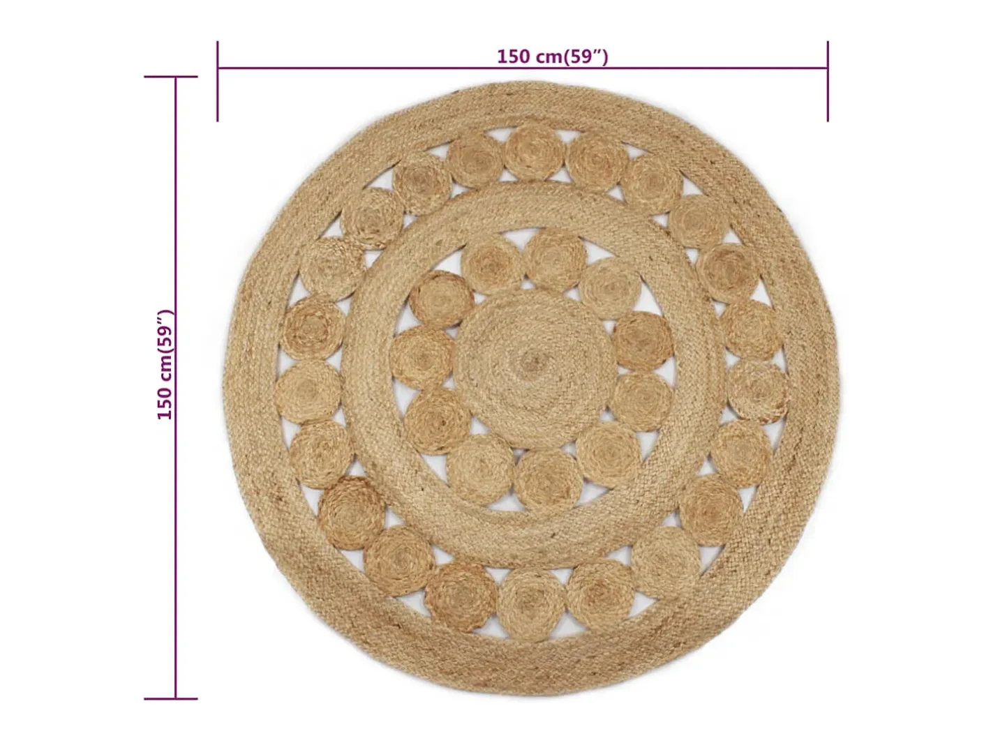Outlet Alfombra de yute, diseño trenzado, redonda de 150 cm. Beige