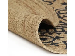 Alfombra De Cocina|Alfombra Redonda-Alfombra de yute hecha a mano con estampado azul oscuro 150 cm Marru00f3n