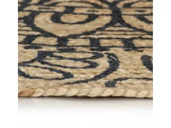Alfombra De Cocina|Alfombra Redonda-Alfombra de yute hecha a mano con estampado azul oscuro 150 cm Marru00f3n