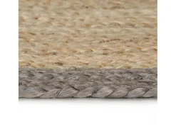 Alfombra De Cocina|Alfombra Redonda-Alfombra de yute hecha a mano con borde 150 cm Gris