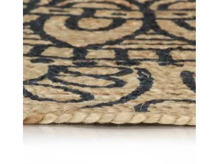 Alfombra De Cocina|Alfombra Redonda-Alfombra de yute hecha a mano con estampado azul oscuro 120 cm Marru00f3n