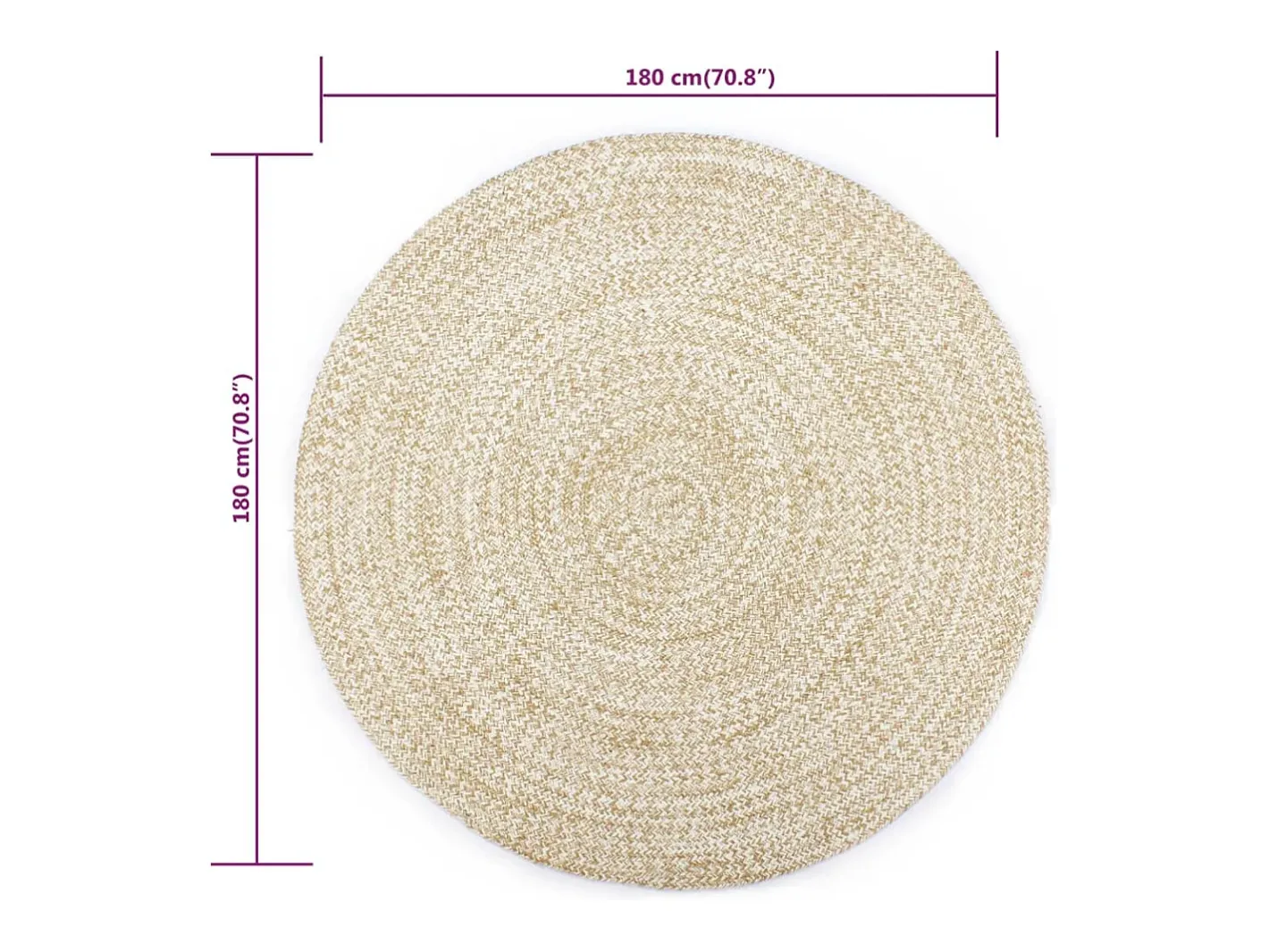 Alfombra de yute hecha a mano blanca y marrón 180 cm Blanco Best