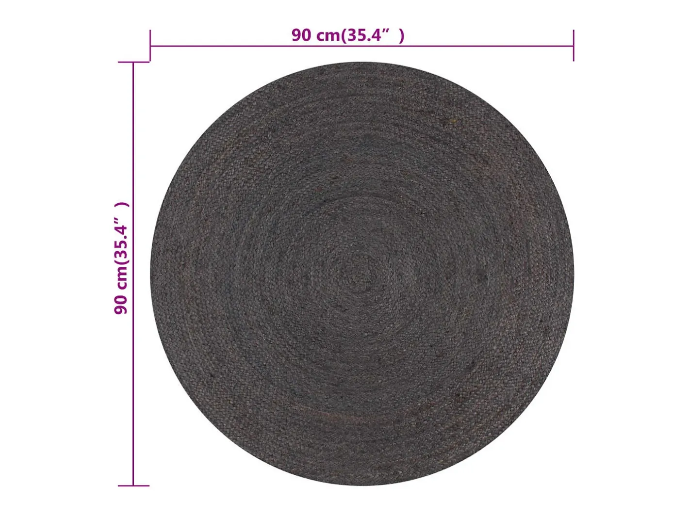 Alfombra De Cocina|Alfombra Redonda-Alfombra de yute hecha a mano redonda de 90 cm oscuro Gris
