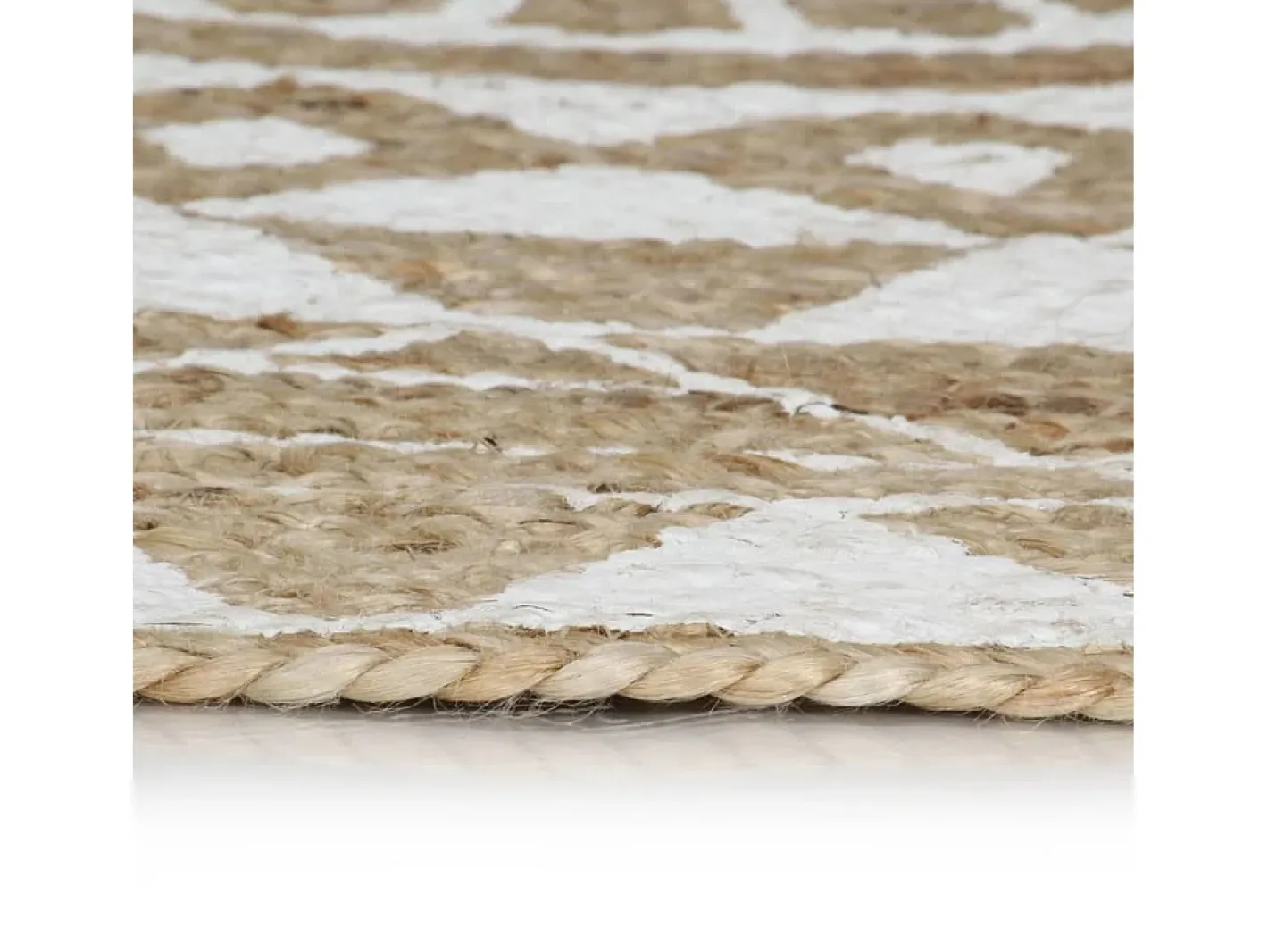 Alfombra De Cocina|Alfombra Redonda-Alfombra de yute hecha a mano con estampado de 120 cm Blanco