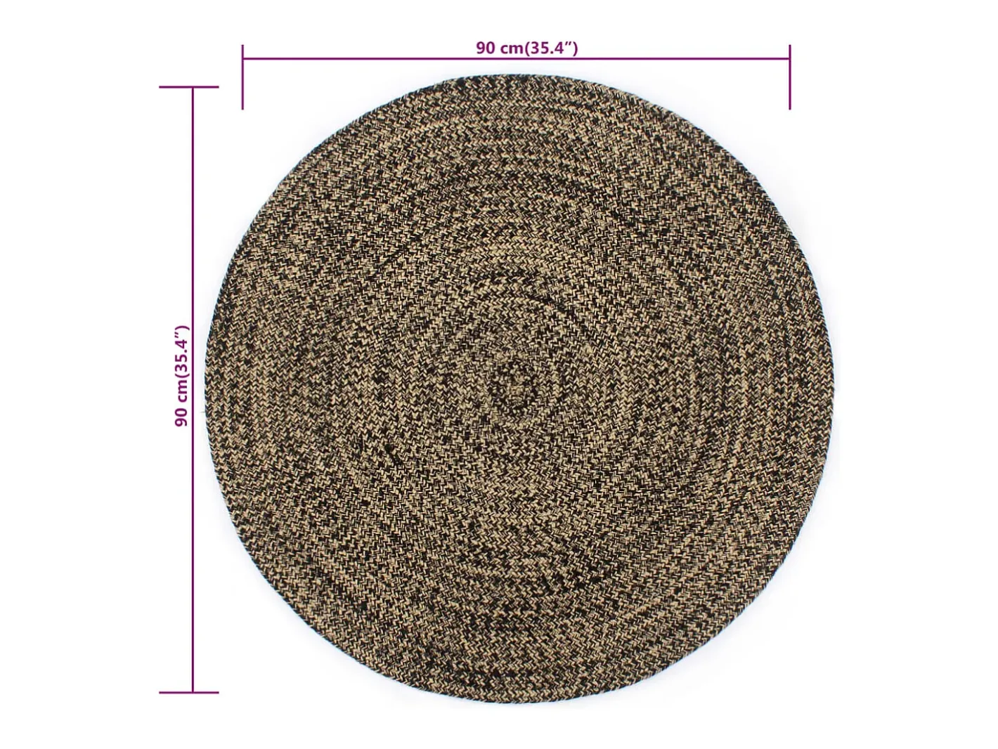 New Alfombra de yute hecha a mano negra y natural 90 cm Negro