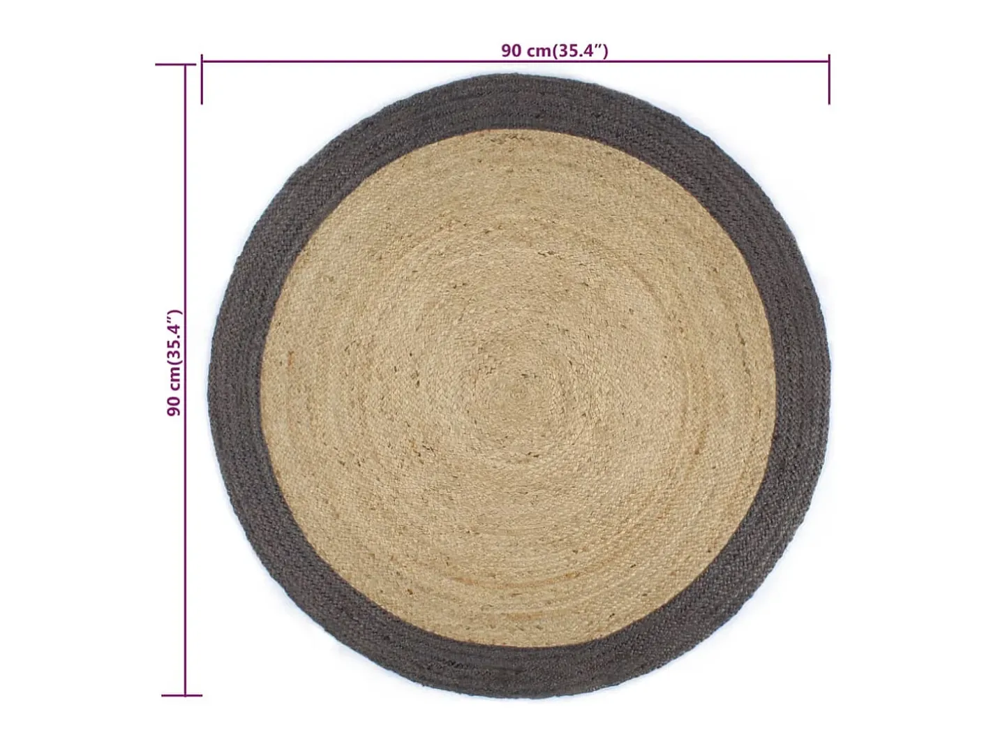 Clearance Clicnbuy Alfombra de yute tejida a mano con borde oscuro 90 cm Gris