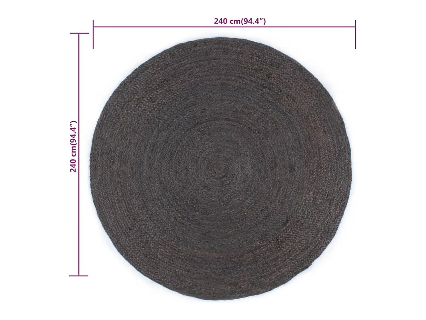 Clicnbuy Alfombra Redonda-Alfombra de yute tejida a mano redonda oscuro 240 cm Gris