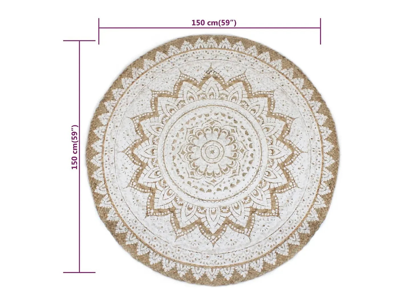 Alfombra De Cocina|Alfombra Redonda-Alfombra de yute trenzado estampada redonda de 150 cm Beige