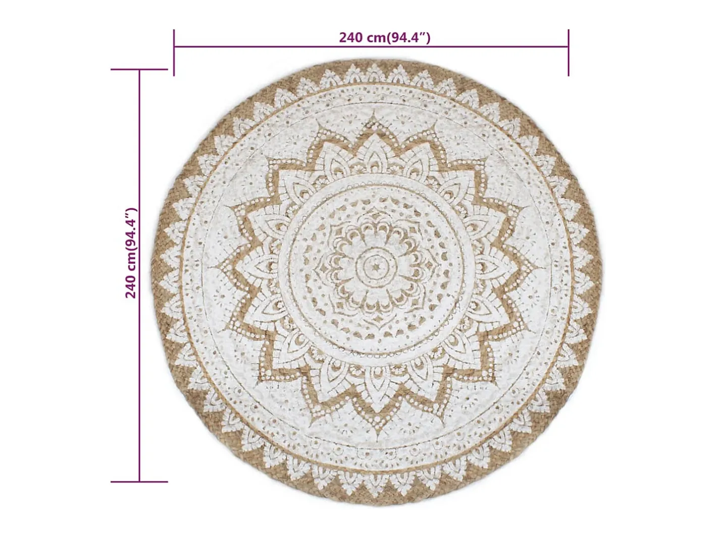 Alfombra De Cocina|Alfombra Redonda-Alfombra de yute trenzado estampada redonda de 240 cm Beige