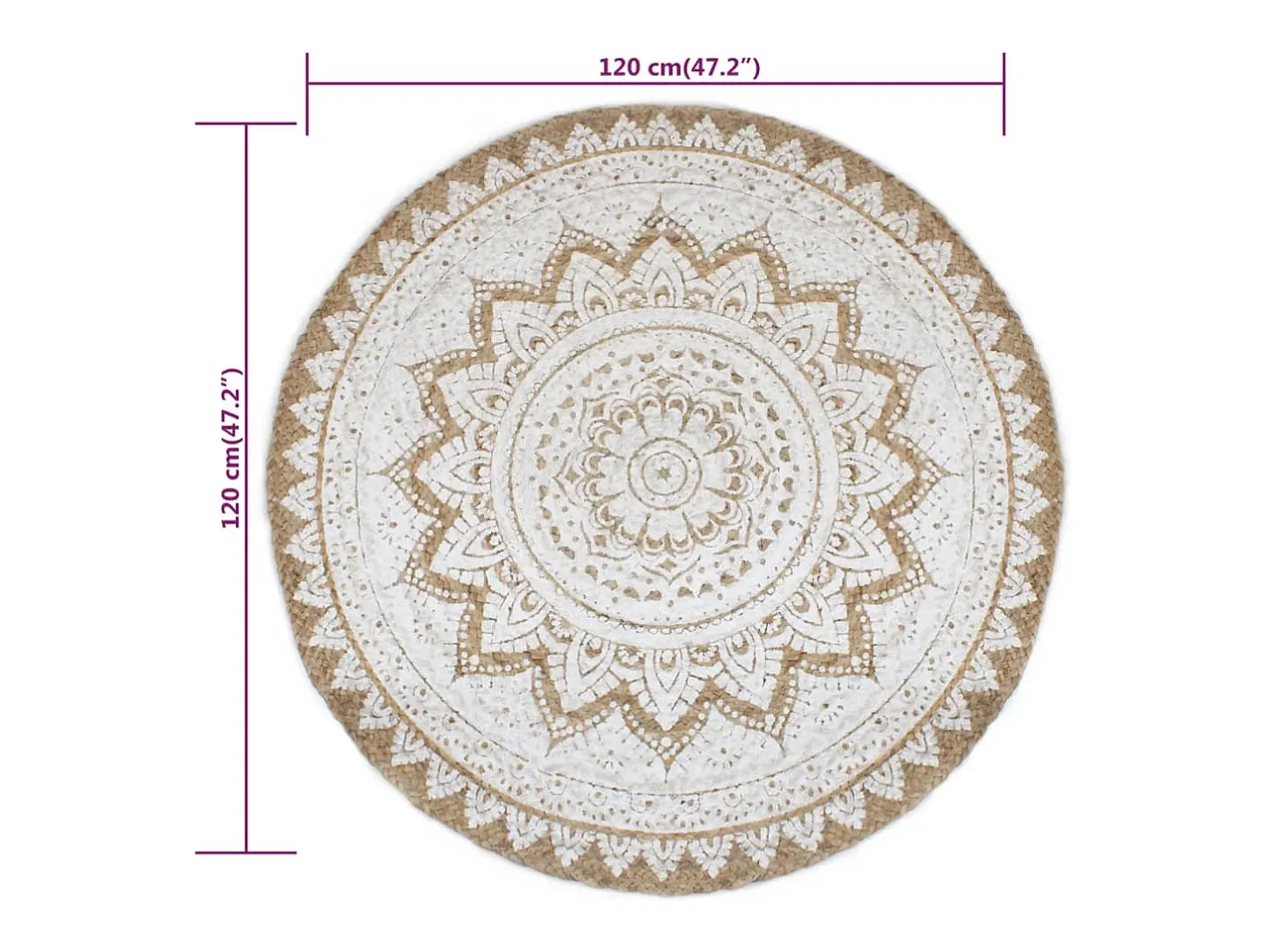 Alfombra de yute trenzado estampada redonda de 120 cm Beige Online