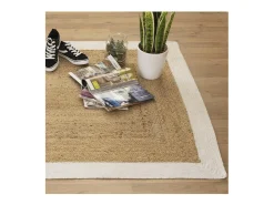 Hot Atmosphera Alfombra decorativa de yute natural 120x170 cm con borde de algodón, grosor 1 cm, estilo auténtico y natural Blanco