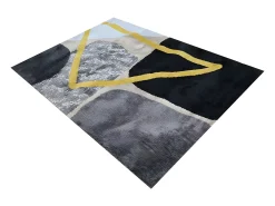 Online OZAIA Alfombra estilo contemporáneo PICADILLY - poliéster - 160 x 230 cm - Gris, negro y dorado Gris antracita / Gris